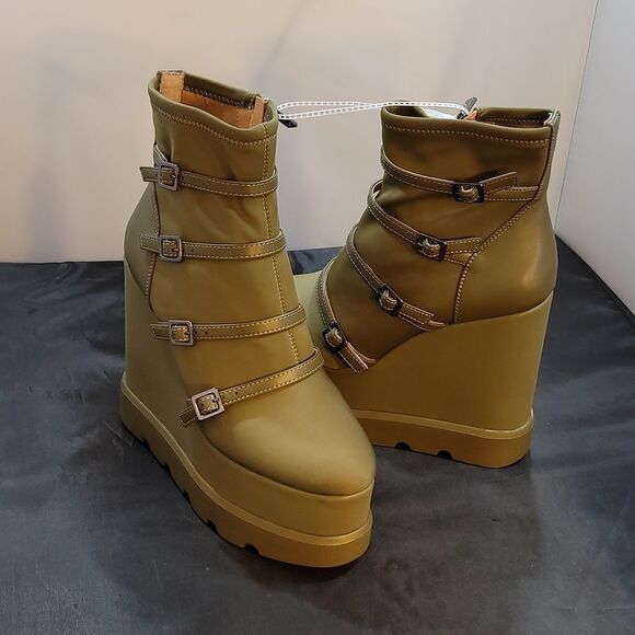 BRAND NEW JESSICA SIMPSON CHAELA HEEL BOOTS BUCKLE VAMP STRAPS WEDGE BOOT - Picture 12 of 16